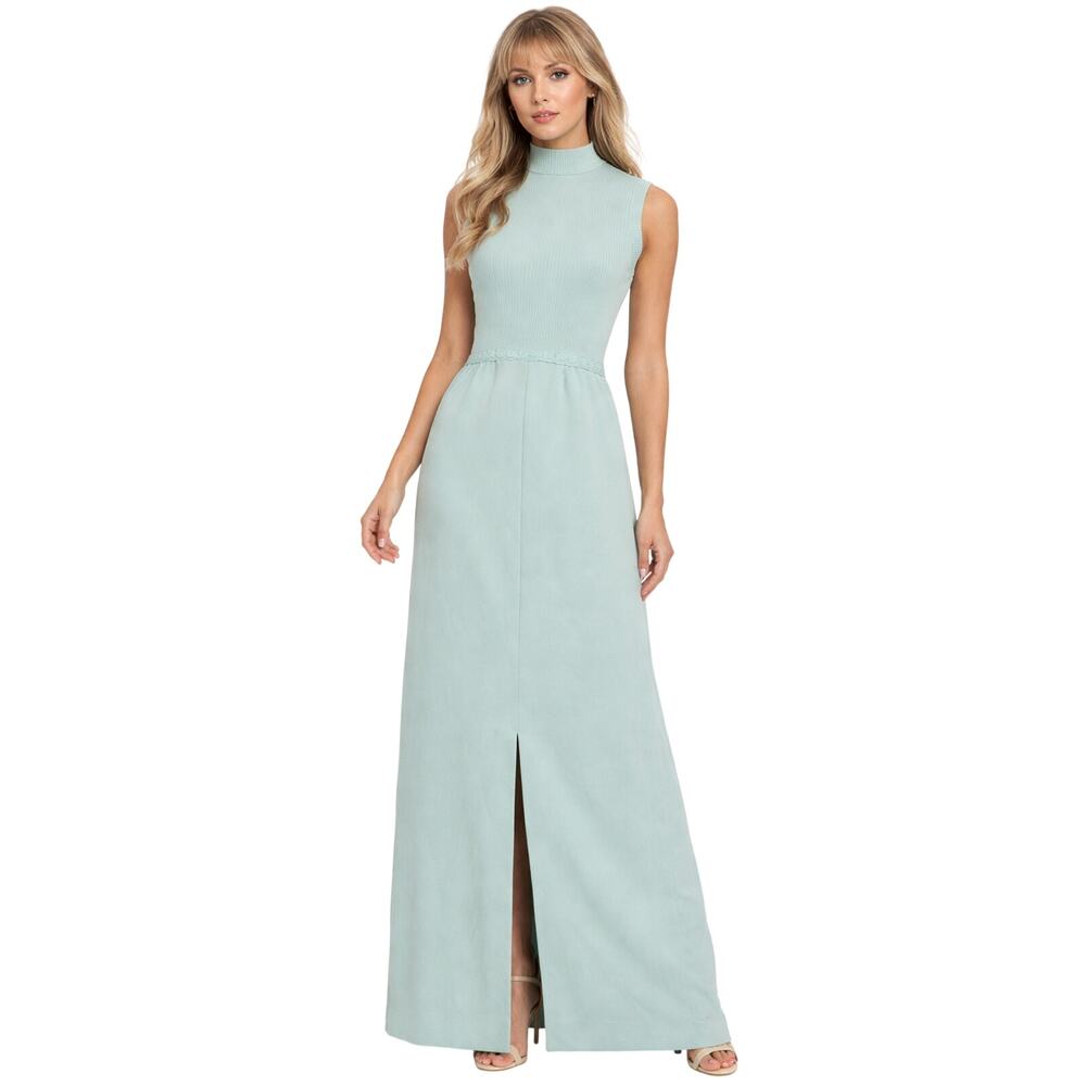 Vintage 70s Women's Small Maxi Dress Alison Ayers Mint Sleeveless Rib Knit Lace